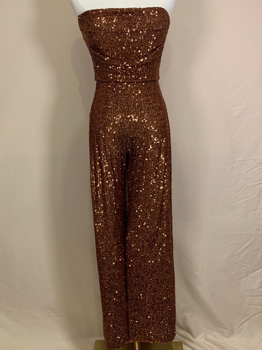 Nookie Sloane Bronze Sequin Strapless Jumpsuit